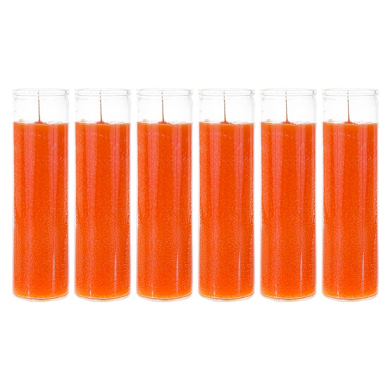 Mega Candles 6 pcs Unscented Orange 7 Day Glass Container Devotional Prayer Candles, Premium Wax Candle 2 Inch x 8 Inch, Sanctuary, Vigils, Prayers, Blessings, Religious, Memorials, Remembrance - Image 1